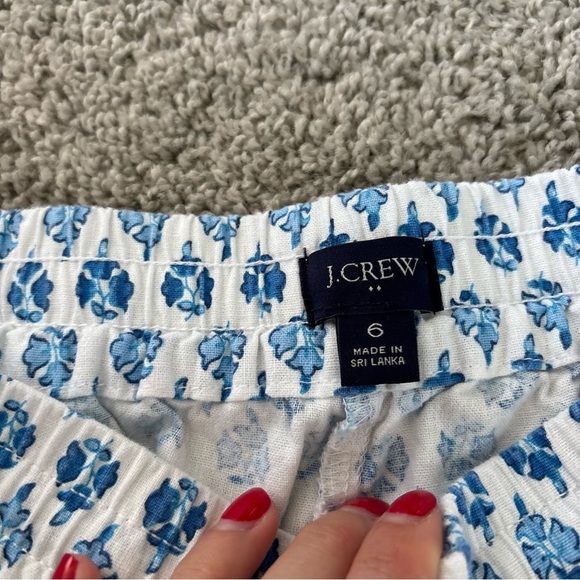 J. Crew Women's Linen Blue White Floral Elastic Waistband Pants Size 6 - Picture 5 of 8